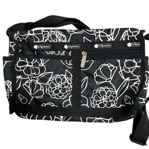 LeSportsac Black and White Floral Crossbody Bag